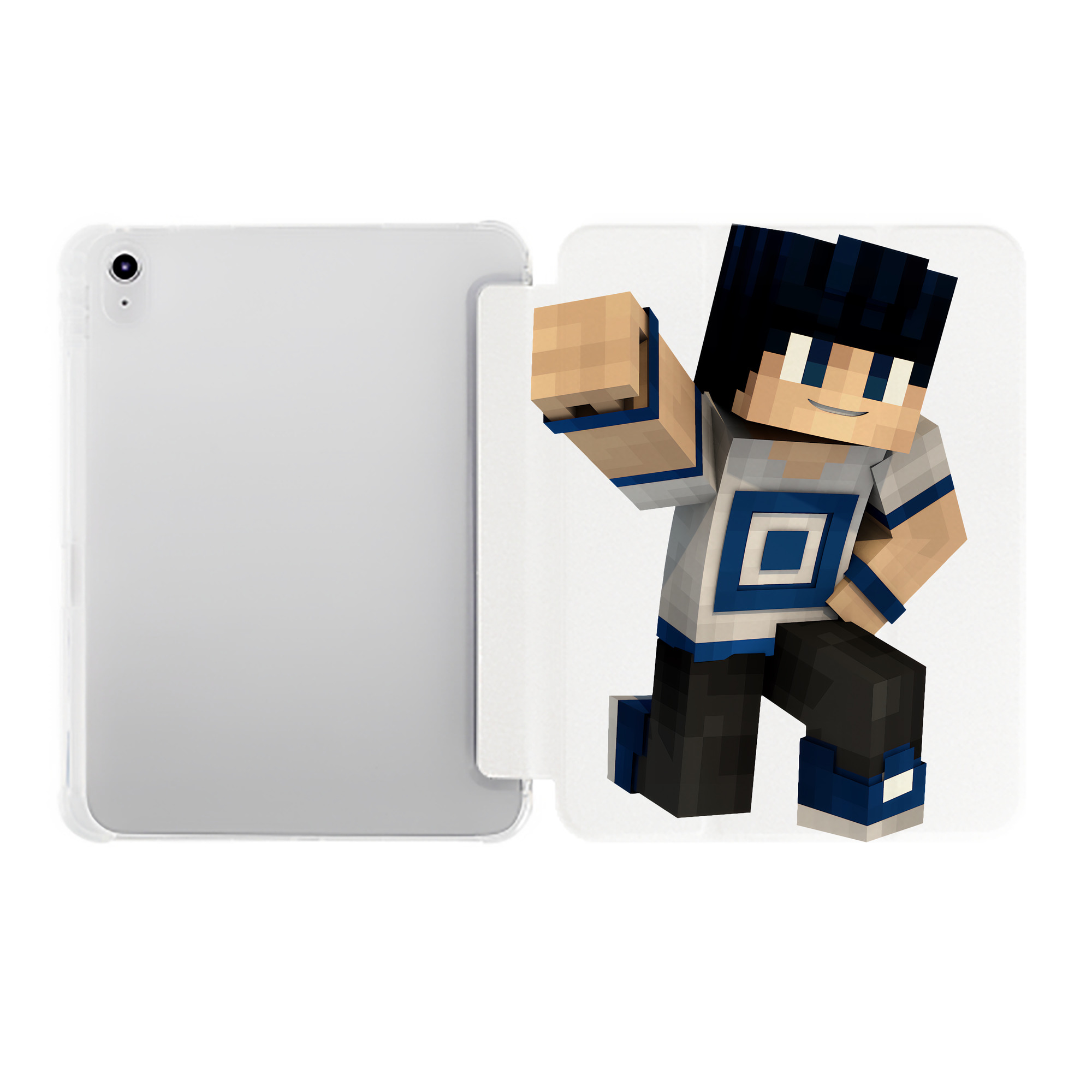 （画像用） マインクラフト ブロックの世界 Minecraft MC Block world IPad ケース ペン収納付き 三つ折りスタンド PUレザー×シリコン 対応機種9.5/10.5/10.9インチ